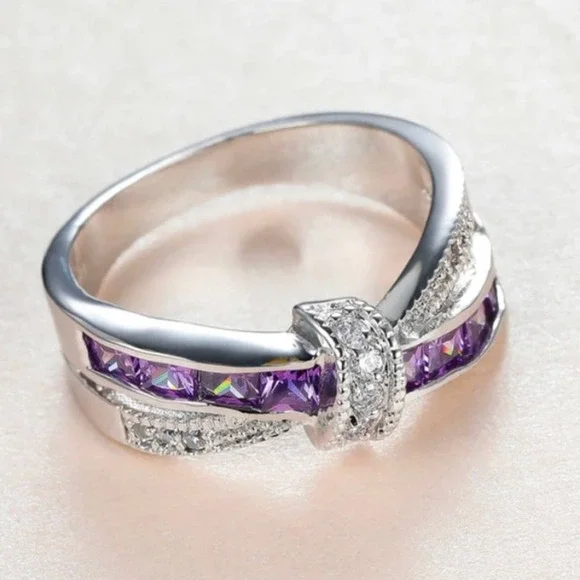 NEW S925 Amethyst Crossover Ring - Picture 3 of 6